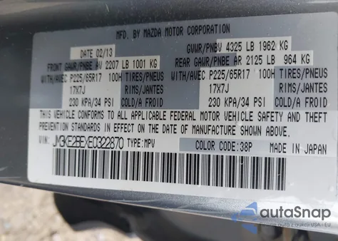 2014 Mazda Cx-5 Sport z USA, uszkodzony, nr VIN JM3KE2BEXE0322870